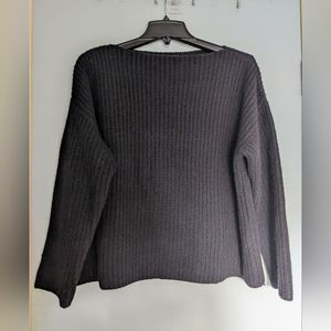 Vince Boatneck Yak Wool Blend Chunky Rib Knit Cropped Sweater black Small